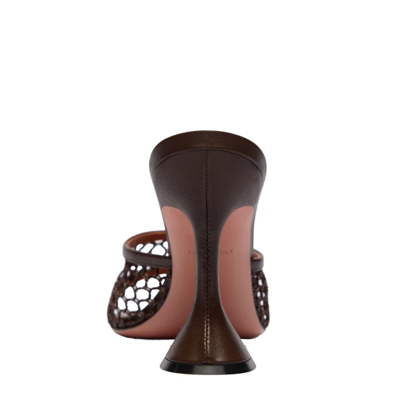 Amina Muaddi Lupita Net Slipper 95 in Mocha Raffia, view 3