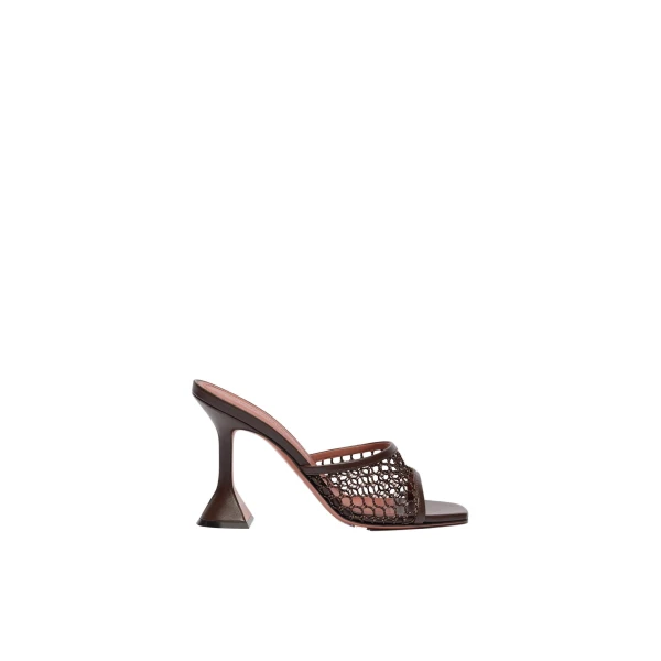 Amina Muaddi Lupita Net Slipper 95 in Mocha Raffia