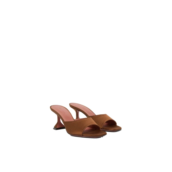 Amina Muaddi Lupita Slipper 70 in Mocha Satin, view 4