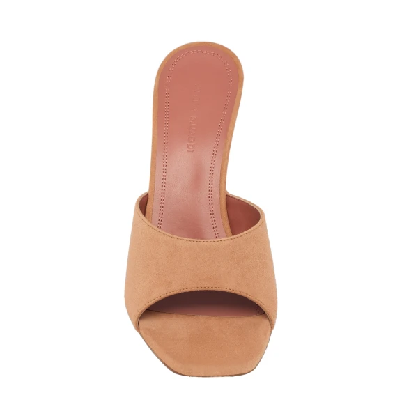 Amina Muaddi Lupita Slipper 95 in Latte Suede, view 2