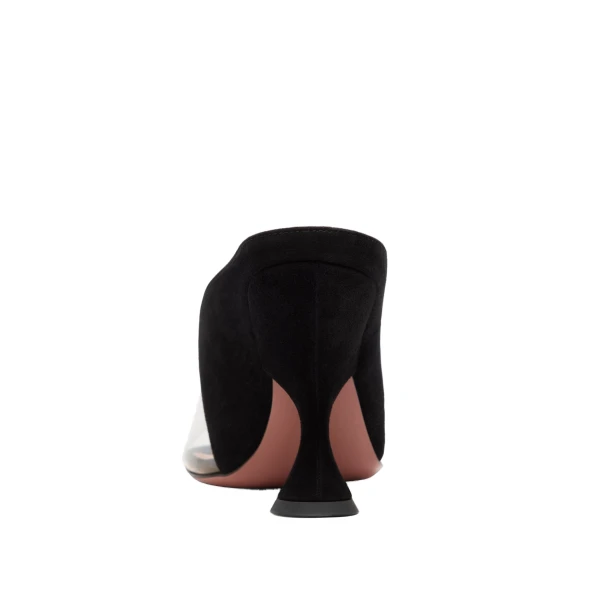 Amina Muaddi Mackenzie Slipper 90 in Black Suede and Transparent PVC, view 3