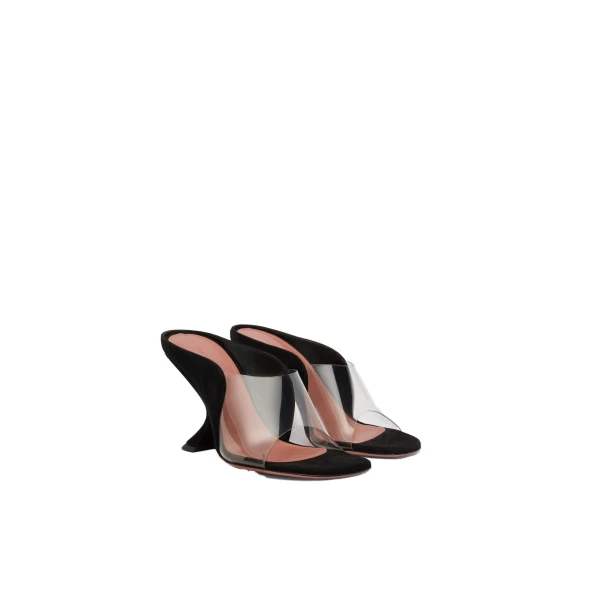 Amina Muaddi Mackenzie Slipper 90 in Black Suede and Transparent PVC, view 4