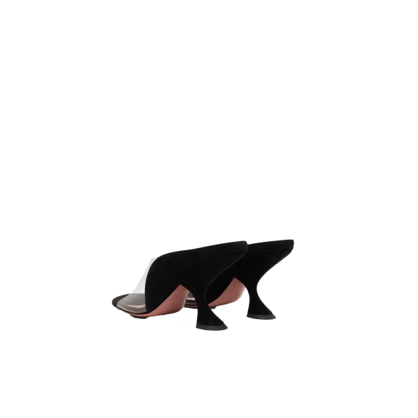 Amina Muaddi Mackenzie Slipper 90 in Black Suede and Transparent PVC, view 5