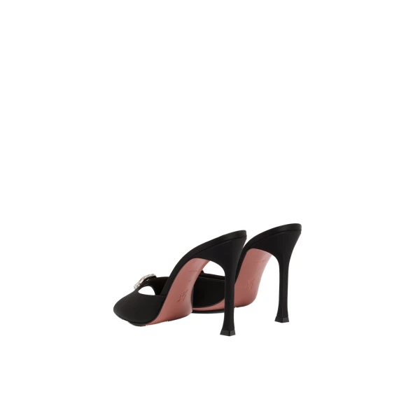 Amina Muaddi Mini Camelia Slipper 105 in Black Satin, view 5