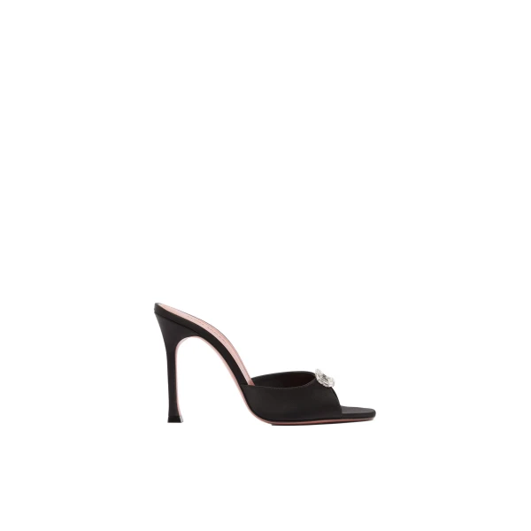 Amina Muaddi Mini Camelia Slipper 105 in Black Satin