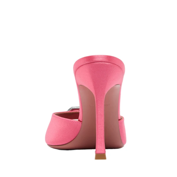 Amina Muaddi Mini Camelia Slipper 95 in Coral Satin, view 3