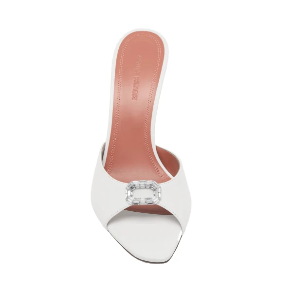 Amina Muaddi Mini Camelia Slipper 95 in White Nappa, view 2