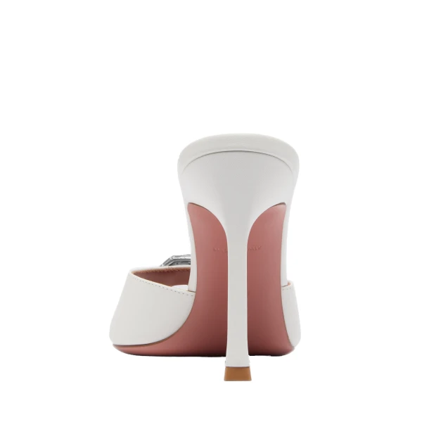 Amina Muaddi Mini Camelia Slipper 95 in White Nappa, view 3