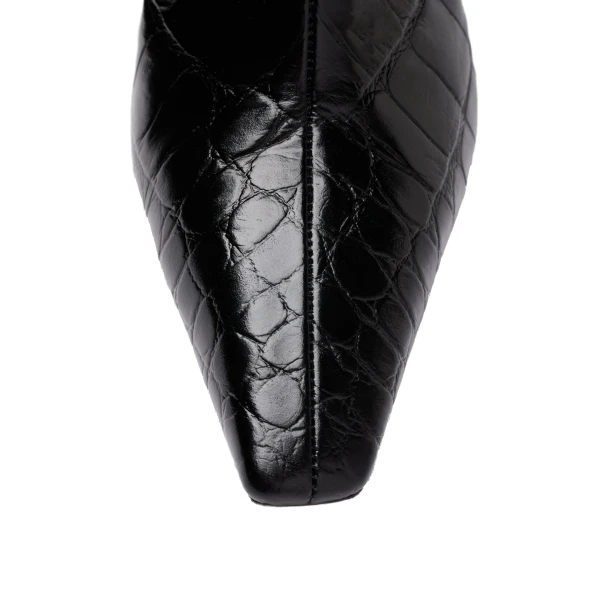 Amina Muaddi Mona Boot 80 in Black Printed Croc, view 6
