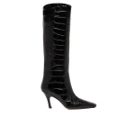 Amina Muaddi Mona Boot 80 in Black Printed Croc