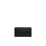 Amina Muaddi Paloma Clutch in Black Satin with Jet Crystals and Gun Metal Hardware