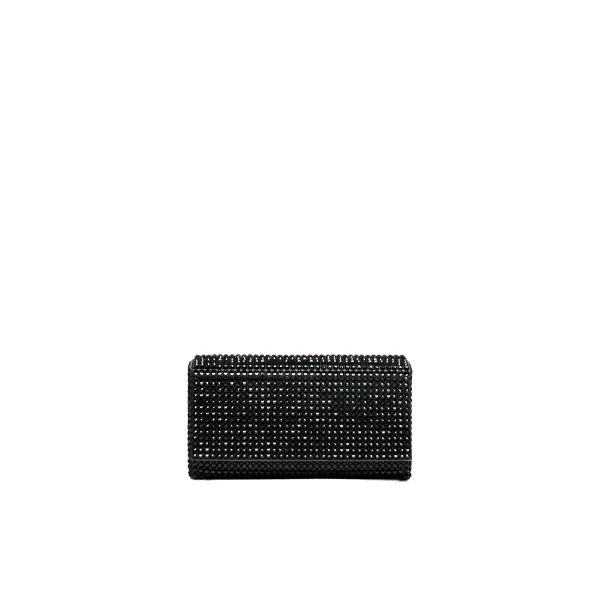 Paloma Clutch in Black Satin with Jet Crystals and Gun Metal Hardware