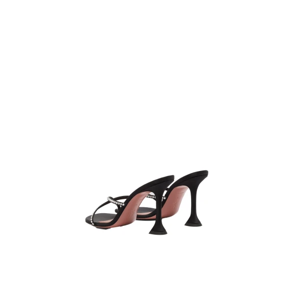 Amina Muaddi Sally Slipper 95 in Black Satin and White Crystals, view 5