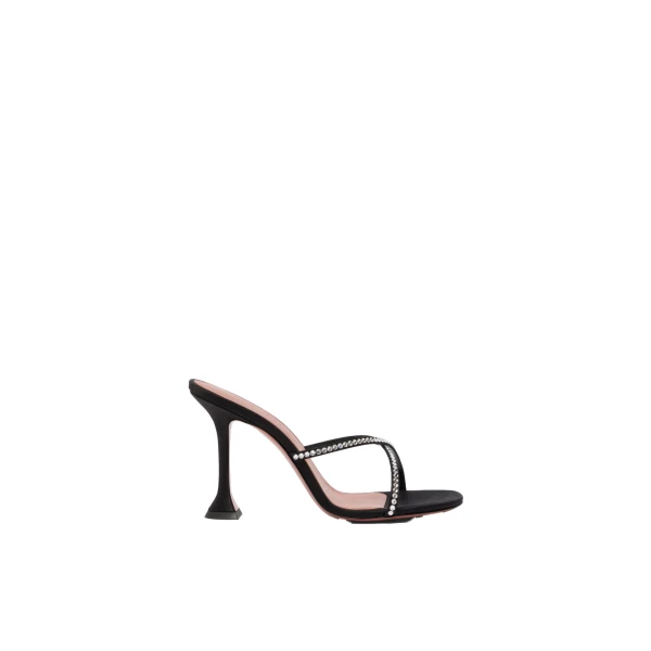 Sally Slipper 95 in Black Satin and White Crystals