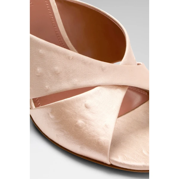 Amina Muaddi Salma Slipper 95 in Champagne Embossed Ostrich Satin, view 3
