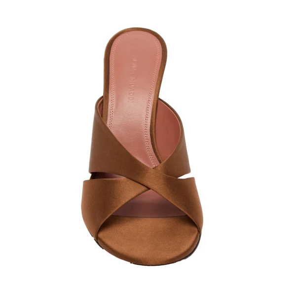 Amina Muaddi Salma Slipper 95 in Mocha Satin, view 2