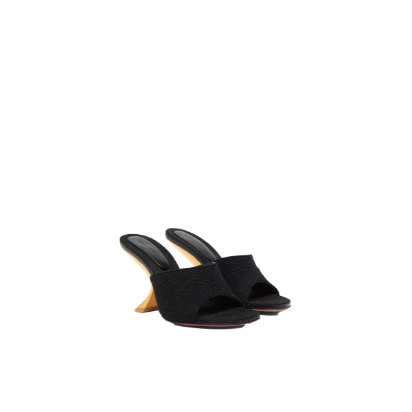 Amina Muaddi Taylor Woven Slipper 90 in Black Woven Raffia and Gold Metal Heel, view 4