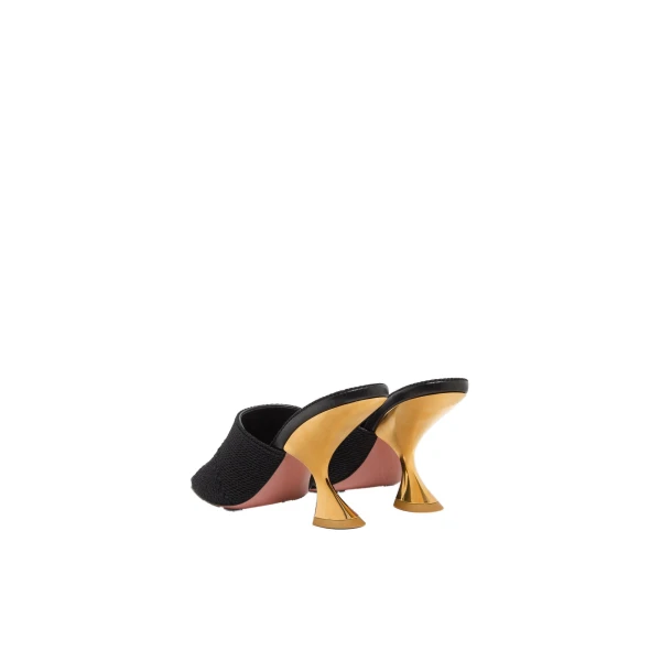 Amina Muaddi Taylor Woven Slipper 90 in Black Woven Raffia and Gold Metal Heel, view 5