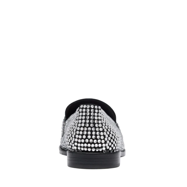 Amina Muaddi Tilda Crystal Loafer in Black Suede and White Crystals, view 3