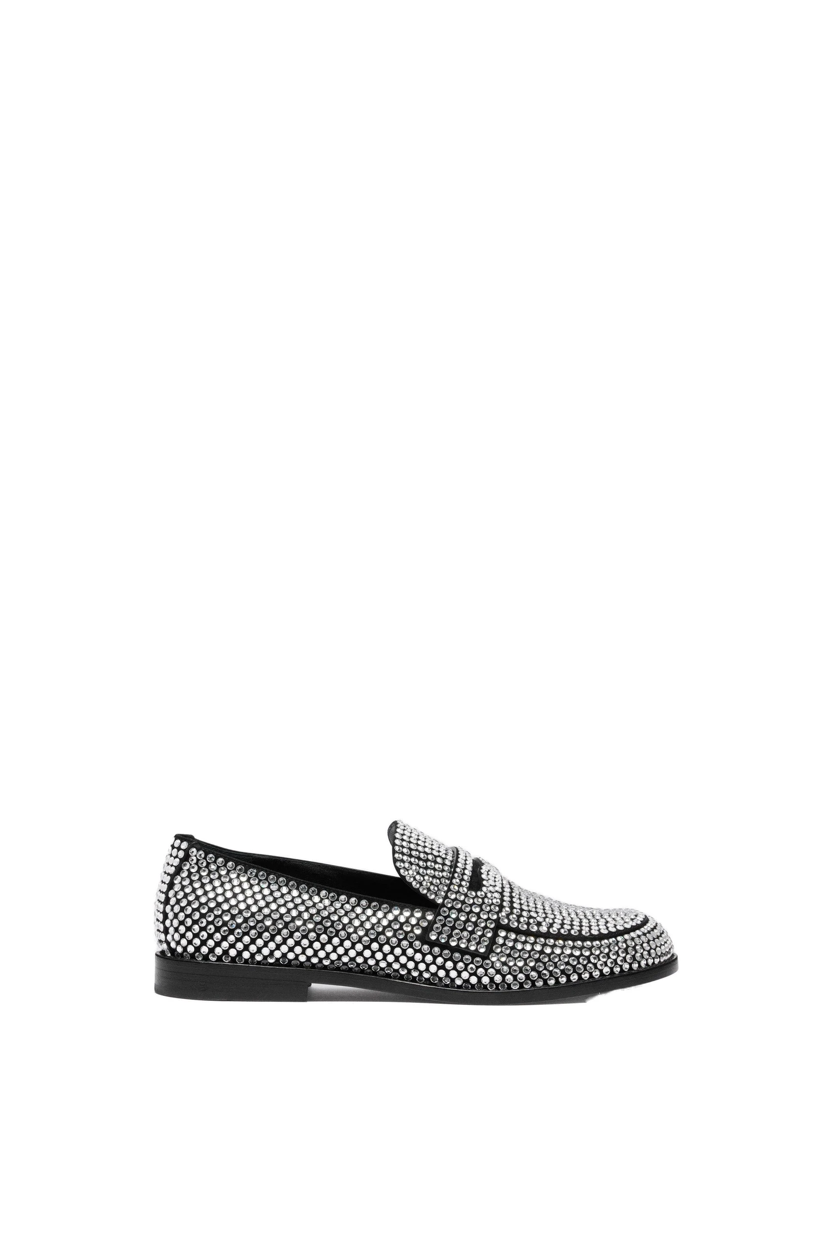 Amina Muaddi Tilda Loafer in Black Suede | Luxury Shoes Amina Muaddi Tilda Crystal Loafer in Black Suede and White Crystals