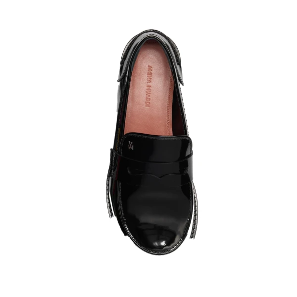 Amina Muaddi Tilda Loafer in Shiny Black Spazzolato, view 2