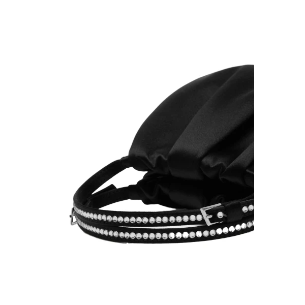 Amina Muaddi Vittoria Crystal Bag in Black Satin and White Crystals, view 2