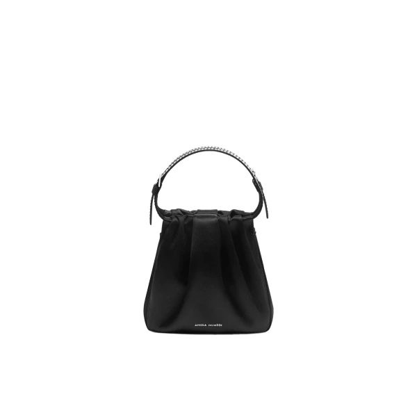Amina Muaddi Vittoria Crystal Bag in Black Satin and White Crystals
