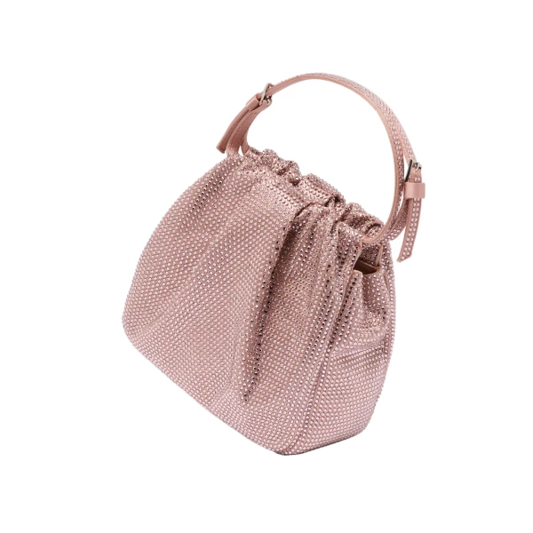 Amina Muaddi Vittoria Full Crystal Bag in Powder Satin and Vintage Rose Crystals, view 2