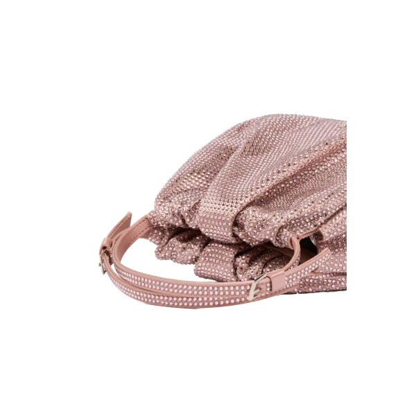 Amina Muaddi Vittoria Full Crystal Bag in Powder Satin and Vintage Rose Crystals, view 3