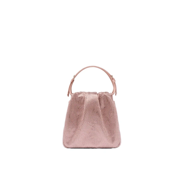 Amina Muaddi Vittoria Full Crystal Bag in Powder Satin and Vintage Rose Crystals