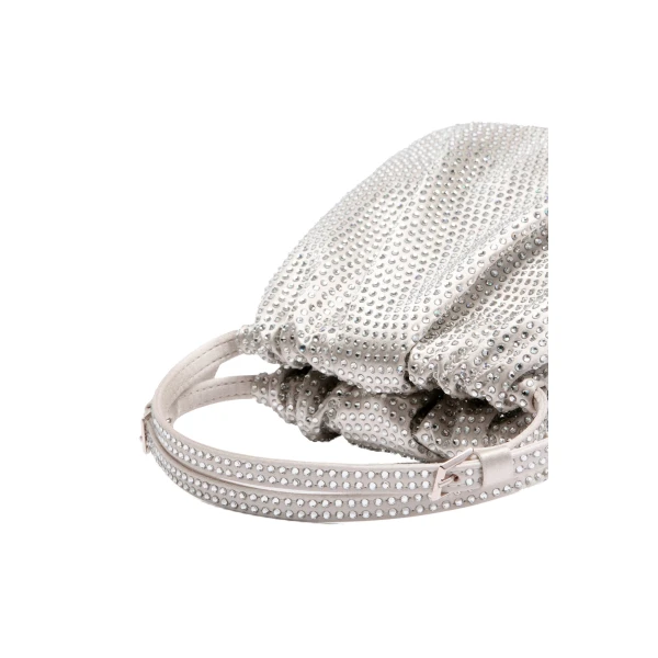 Amina Muaddi Vittoria Full Crystal Bag in Silver Satin and White Crystals, view 2