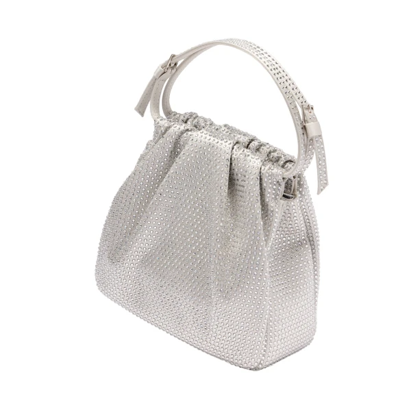 Amina Muaddi Vittoria Full Crystal Bag in Silver Satin and White Crystals, view 3