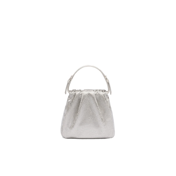 Amina Muaddi Vittoria Full Crystal Bag in Silver Satin and White Crystals