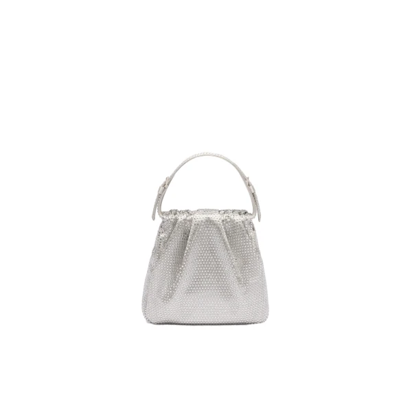 Amina Muaddi Vittoria Full Crystal Bag in Silver Satin and White Crystals