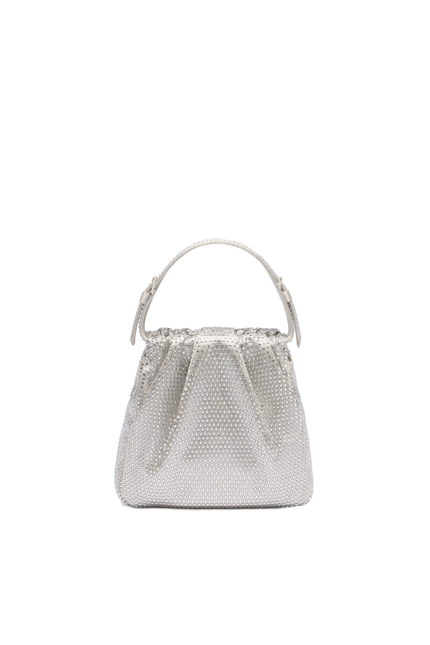 Amina Muaddi Vittoria Bag in Silver Satin | Luxury Shoes Amina Muaddi Vittoria Full Crystal Bag in Silver Satin and White Crystals