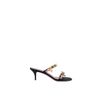 Amina Muaddi Vittoria Slipper 55 in Black Satin and Multicolour Enamel Flowers