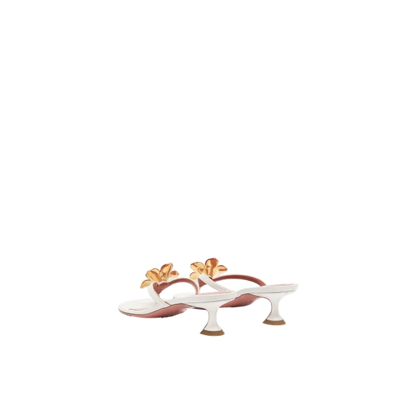 Amina Muaddi Vittoria Thong Slipper 45 in White Nappa and Enamel Flower, view 5