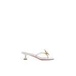 Amina Muaddi Vittoria Thong Slipper 45 in White Nappa and Enamel Flower