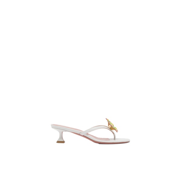 Amina Muaddi Vittoria Thong Slipper 45 in White Nappa and Enamel Flower