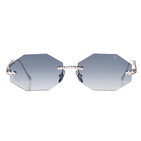 Anna-Karin Karlsson Chain Nest Sun Octagonal Sunglasses in White Gold Grey