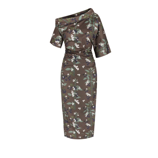 Bernadette Dress Bowery in Blackberry Branches Chocolate Brown | Dresses | Luxury Shoes 