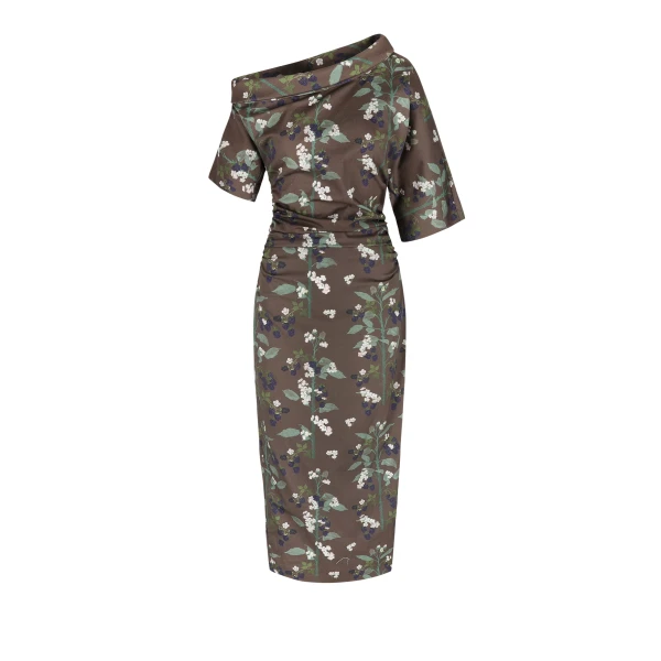 Bernadette Dress Bowery in Blackberry Branches Chocolate Brown | Dresses | Luxury Shoes 