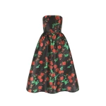 Bernadette Dress Dette in Rosebranches Red on Black | Dresses | Luxury Shoes 