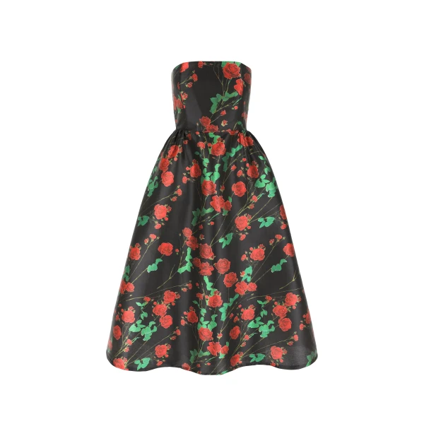 Dress Dette in Rosebranches Red on Black