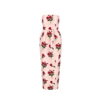 Bernadette Dress Lena Embroidered in Red Bouquet Embroidery on Pink | Dresses | Luxury Shoes 
