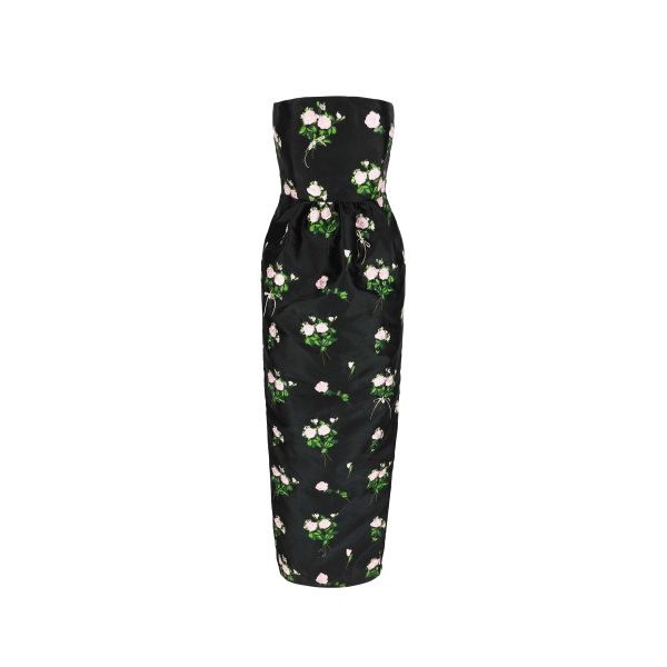 Bernadette Dress Lena Embroidered in Soft Pink Bouquet Embroidery on Black | Dresses | Luxury Shoes 