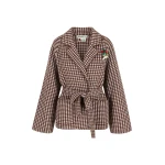 Bernadette Kallas Robe in Brown and Pink Gingham Knit | Knitwear | Luxury Shoes 