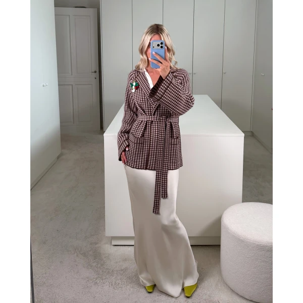 Kallas Robe in Brown and Pink Gingham Knit - Image 3