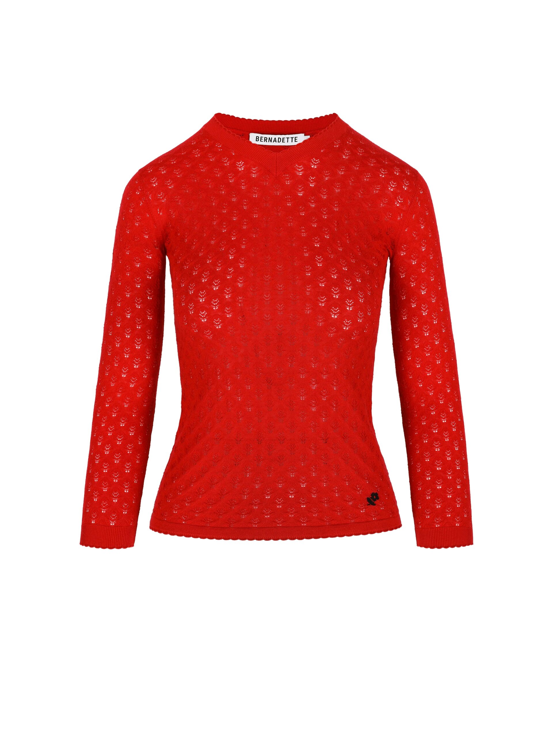 Bernadette Katt Sweater in Ruby Red Pointelle Bernadette knit