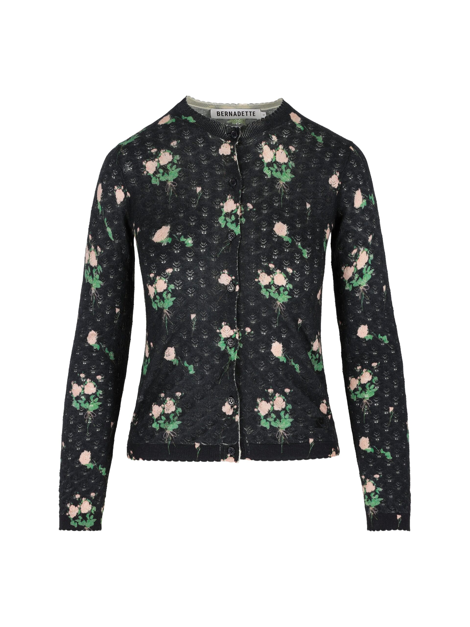 Bernadette Kira Cardigan in Lingerie Roses Pink on Black Bernadette knit